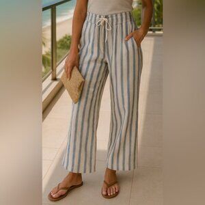 Roxy Wide Leg Linen Lounge Pants Drawstring Resort Vaca Beach Natural Fiber
